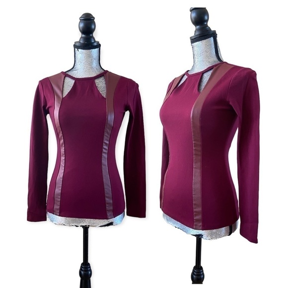 𝅺𝅺⭐️2 FOR $20⭐️ Guess Deep Plum Burgundy Cutout Top. XS - Picture 1 of 12